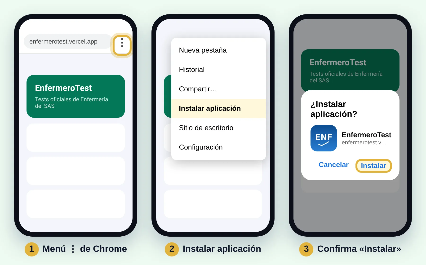 Chrome, menú, Instalar aplicación