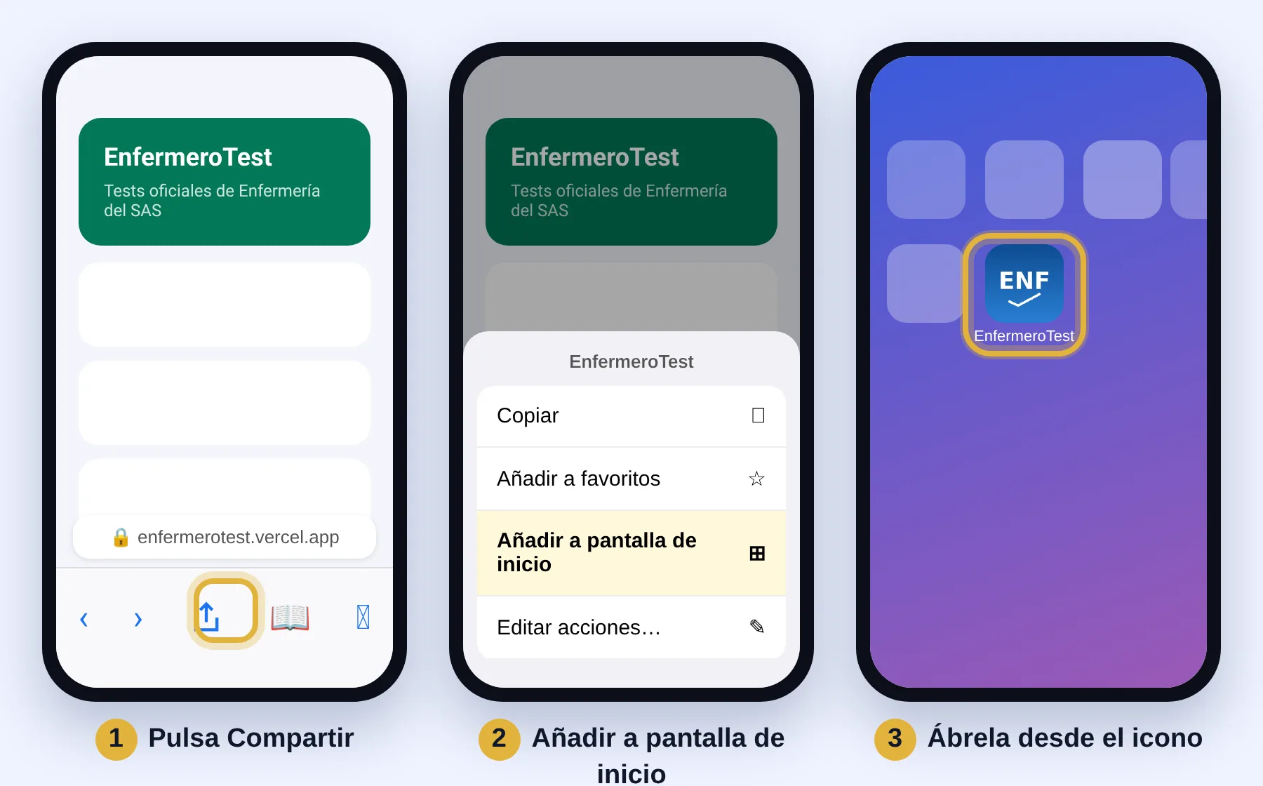 Safari, botón Compartir, Añadir a pantalla de inicio